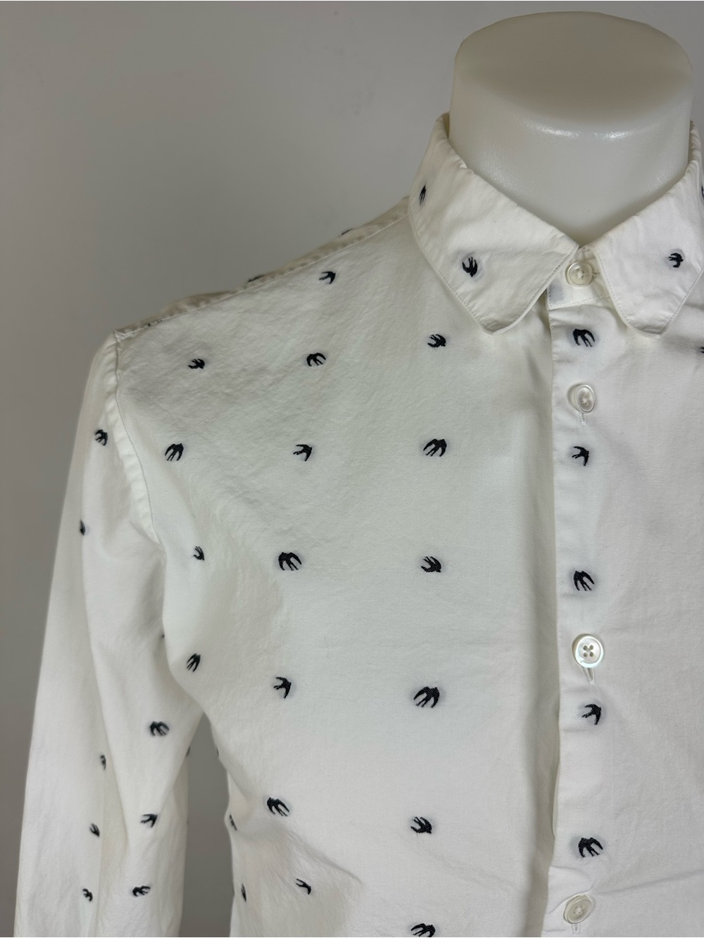 Alexander McQueen Swallow Print Shirt in White and Black